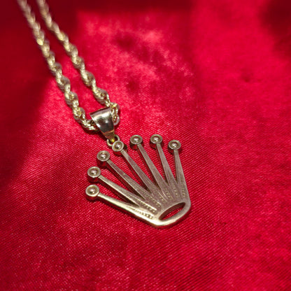 10K Gold Crown Pendant With 10K Rope Chain 20"