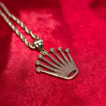 10K Gold Crown Pendant With 10K Rope Chain 20"