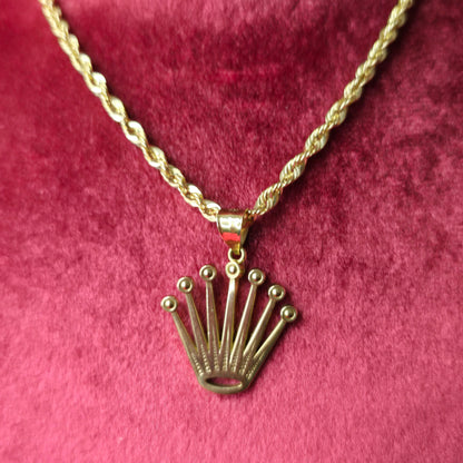 10K Gold Crown Pendant With 10K Rope Chain 20"