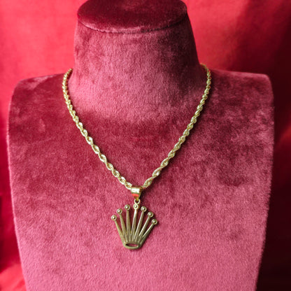 10K Gold Crown Pendant With 10K Rope Chain 20"