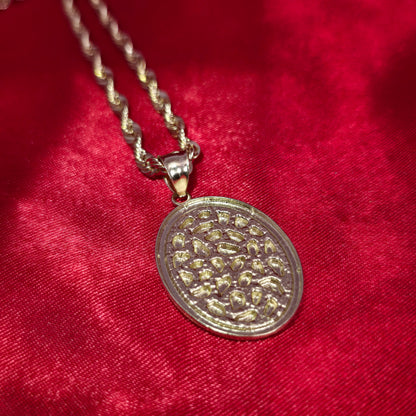 10K Gold Oval Nugget Pendant With 10K Rope Chain 20"