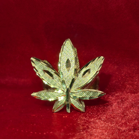 10K Mens Marijuana Cannabis Gold Ring