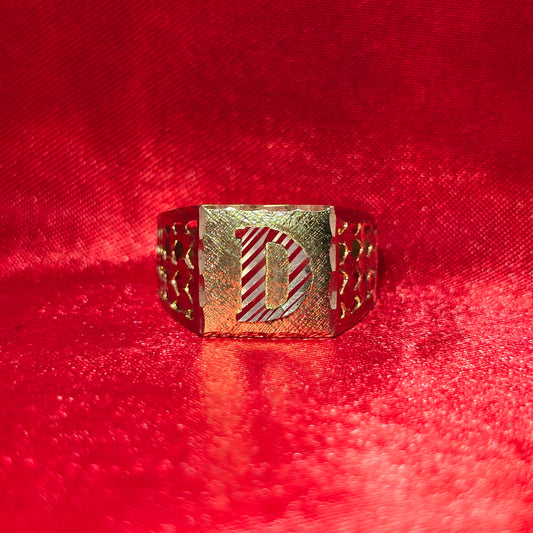 10K Mens Initial "D" Gold Ring