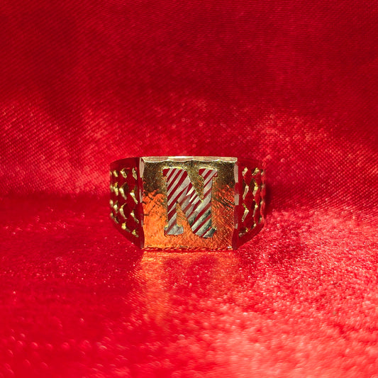 10K Mens Initial "N" Gold Ring