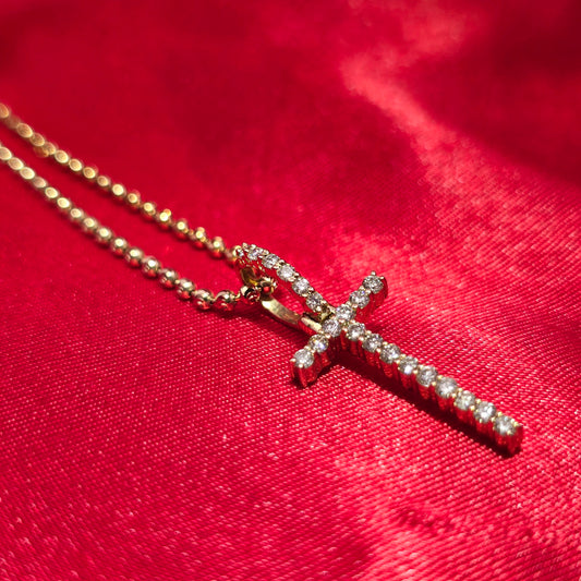 10K Yellow Gold Diamond Cross Pendant with Moon Cut Chain | 0.44 CTW Women’s Necklace