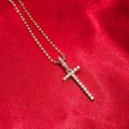 10K Yellow Gold Diamond Cross Pendant with Moon Cut Chain | 0.44 CTW Women’s Necklace