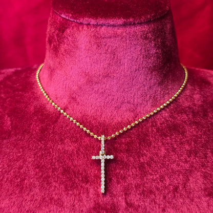 10K Yellow Gold Diamond Cross Pendant with Moon Cut Chain | 0.44 CTW Women’s Necklace