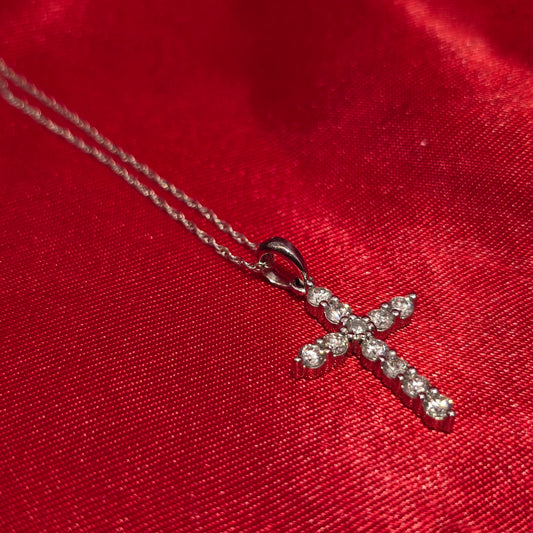 14K White Gold Diamond Cross Pendant with Twisted Curb Chain | 1/2 CTW Women’s Necklace