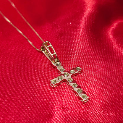 10K Yellow Gold Cross Pendant with Diamond Box Chain | 1/8 CTW Women's Necklace