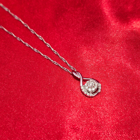 10K White Gold Diamond Swirl Pendant with Twisted Curb Chain | 1/10 CTW Cluster Necklace for Women