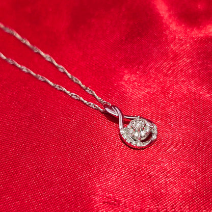10K White Gold Diamond Swirl Pendant with Twisted Curb Chain | 1/10 CTW Cluster Necklace for Women