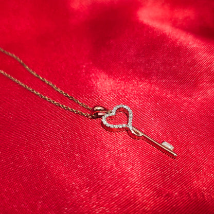 10K Rose Gold Heart Key Pendant with Diamond Twisted Curb Chain | 0.10 CTW Women’s Necklace