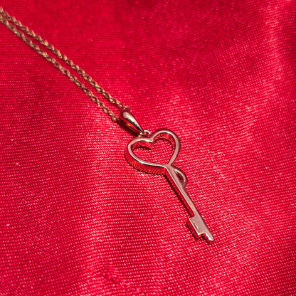 10K Rose Gold Heart Key Pendant with Diamond Twisted Curb Chain | 0.10 CTW Women’s Necklace
