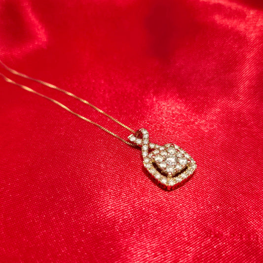 10K Yellow Gold Diamond Square Cluster Pendant with Box Chain | Women’s Necklace