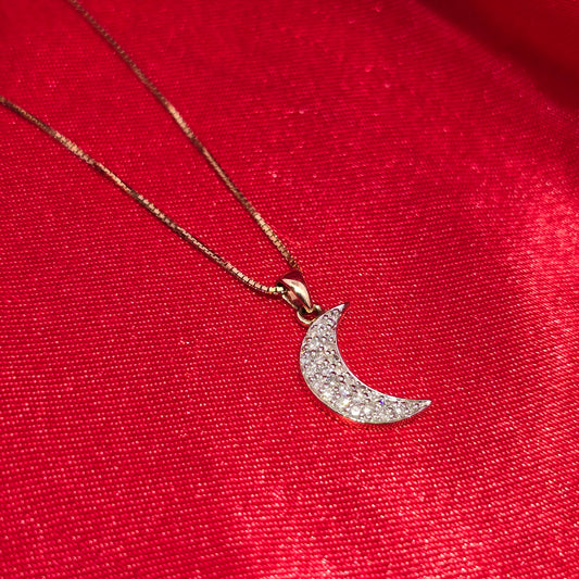 10K Yellow Gold Diamond Crescent Moon Pendant with Box Chain | 0.25 CTW Women’s Necklace