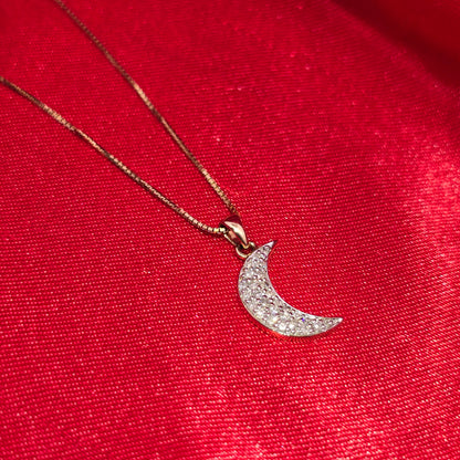 10K Yellow Gold Diamond Crescent Moon Pendant with Box Chain | 0.25 CTW Women’s Necklace