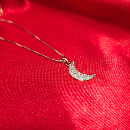 10K Yellow Gold Diamond Crescent Moon Pendant with Box Chain | 0.25 CTW Women’s Necklace