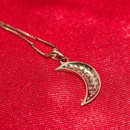 10K Yellow Gold Diamond Crescent Moon Pendant with Box Chain | 0.25 CTW Women’s Necklace