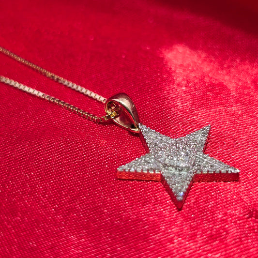 10K Yellow Gold Diamond Star Pendant with Heart Center & Box Chain | 0.25 CTW Women’s Necklace