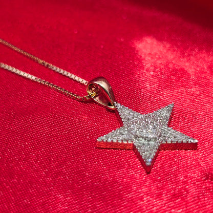 10K Yellow Gold Diamond Star Pendant with Heart Center & Box Chain | 0.25 CTW Women’s Necklace
