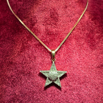 10K Yellow Gold Diamond Star Pendant with Heart Center & Box Chain | 0.25 CTW Women’s Necklace
