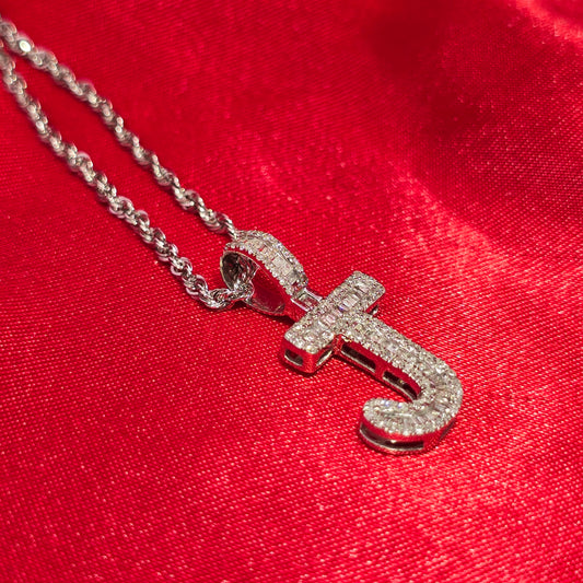 10K White Gold Diamond “J” Initial Pendant with Rope Chain | 0.38 CTW Personalized Necklace