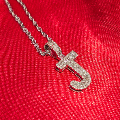 10K White Gold Diamond “J” Initial Pendant with Rope Chain | 0.38 CTW Personalized Necklace