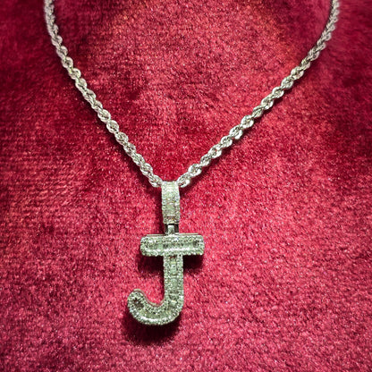 10K White Gold Diamond “J” Initial Pendant with Rope Chain | 0.38 CTW Personalized Necklace