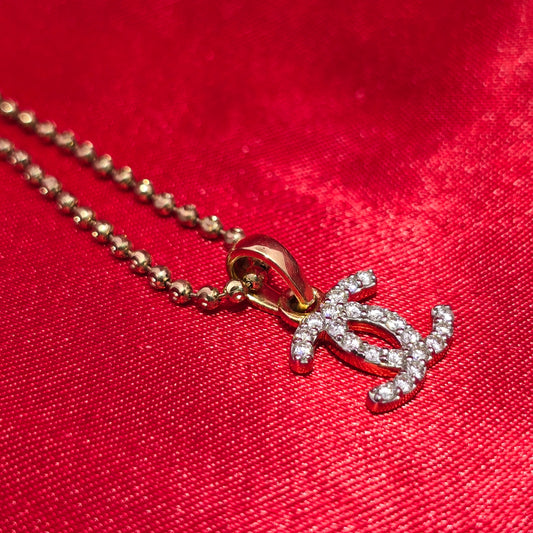 14K Yellow Gold Diamond Designer-Inspired Double C Pendant with Moon Cut Chain | 0.30 CTW