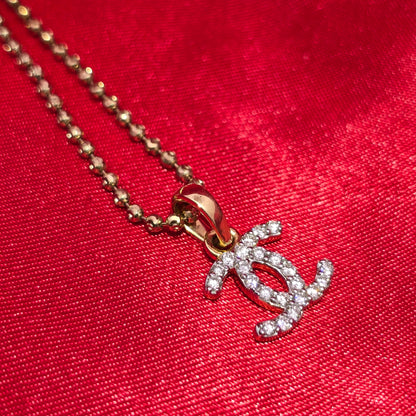 14K Yellow Gold Diamond Designer-Inspired Double C Pendant with Moon Cut Chain | 0.30 CTW