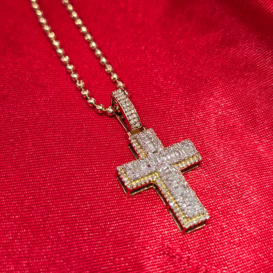10K Yellow Gold Diamond Cross Pendant with Moon Cut Chain | 0.60 CTW
