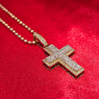10K Yellow Gold Diamond Cross Pendant with Moon Cut Chain | 0.60 CTW