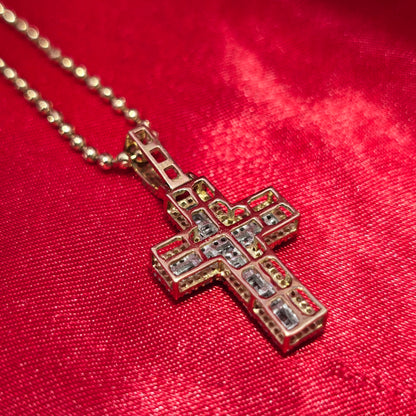 10K Yellow Gold Diamond Cross Pendant with Moon Cut Chain | 0.60 CTW