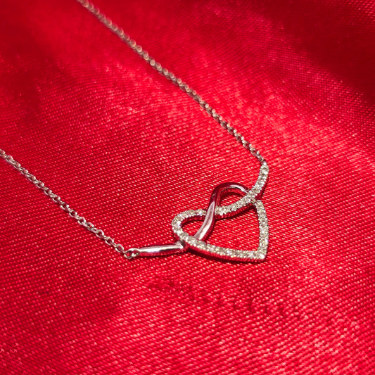 10K White Gold Diamond Heart Infinity Necklace for Women | 0.08 CTW