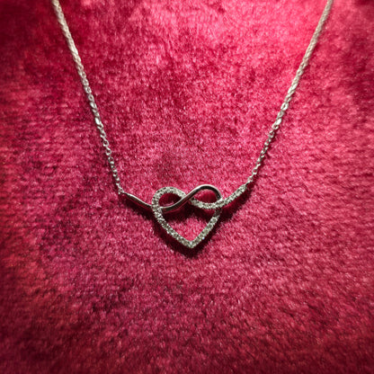 10K White Gold Diamond Heart Infinity Necklace for Women | 0.08 CTW