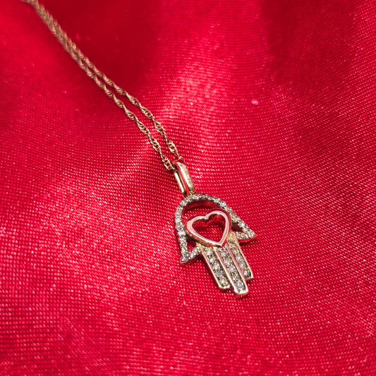 10K Rose Gold Diamond Hamsa Hand Necklace for Women | Heart Accent | 0.70 CTW