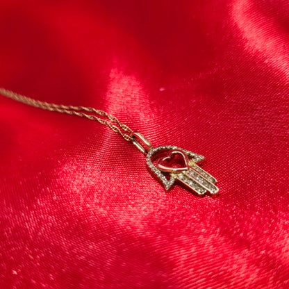 10K Rose Gold Diamond Hamsa Hand Necklace for Women | Heart Accent | 0.70 CTW