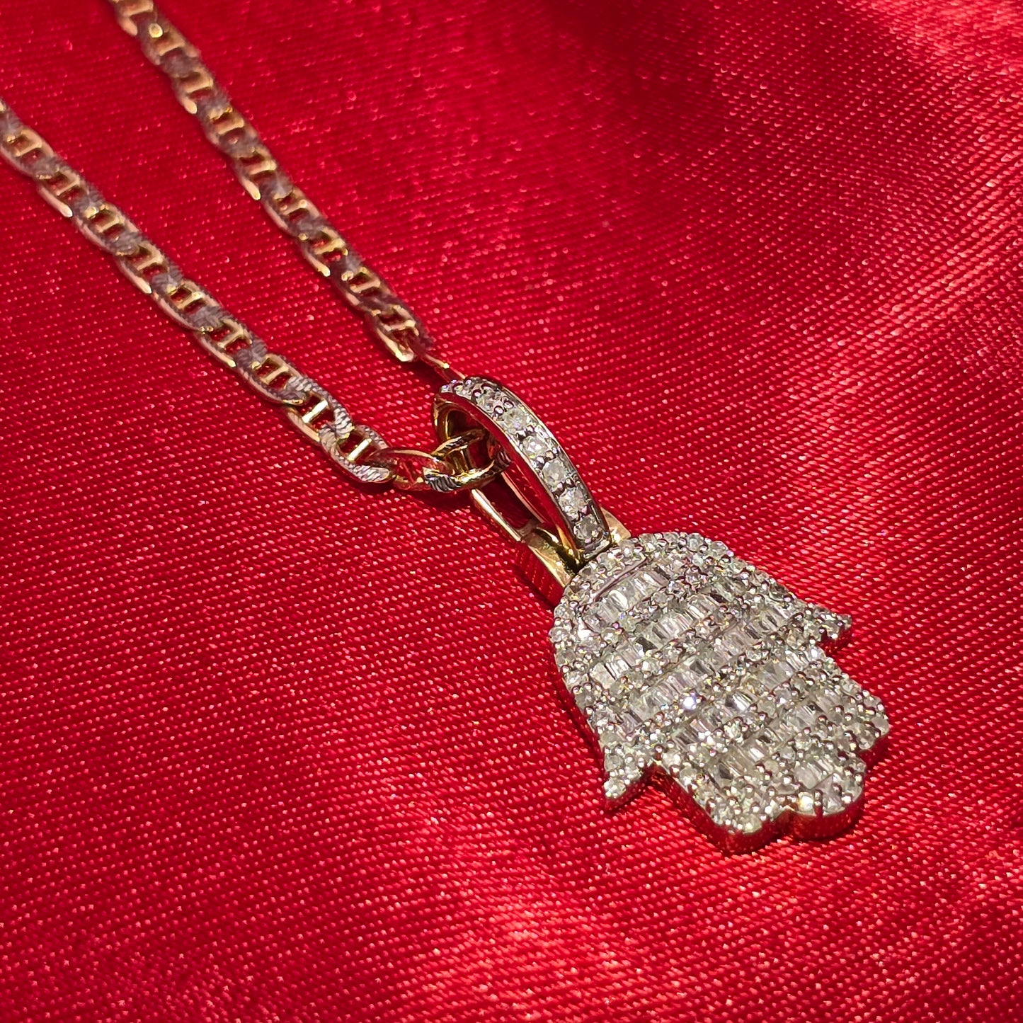 10K Yellow Gold Diamond Hamsa Hand Necklace Set | Unisex | 1/2 CTW