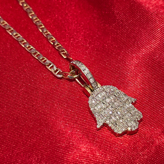 10K Yellow Gold Diamond Hamsa Hand Necklace Set | Unisex | 1/2 CTW