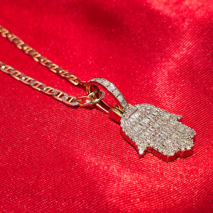 10K Yellow Gold Diamond Hamsa Hand Necklace Set | Unisex | 1/2 CTW