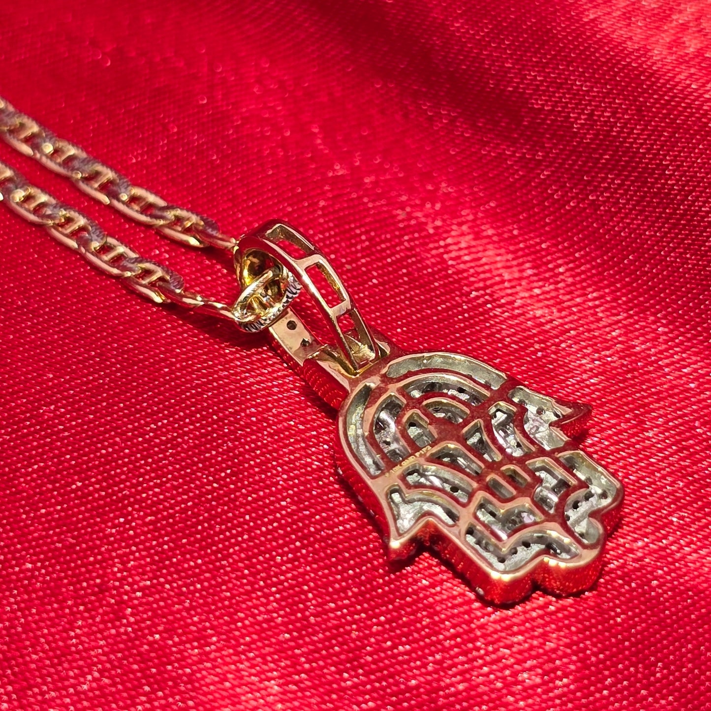 10K Yellow Gold Diamond Hamsa Hand Necklace Set | Unisex | 1/2 CTW