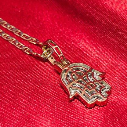 10K Yellow Gold Diamond Hamsa Hand Necklace Set | Unisex | 1/2 CTW