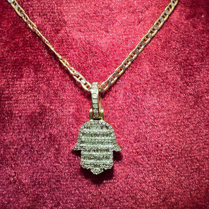 10K Yellow Gold Diamond Hamsa Hand Necklace Set | Unisex | 1/2 CTW