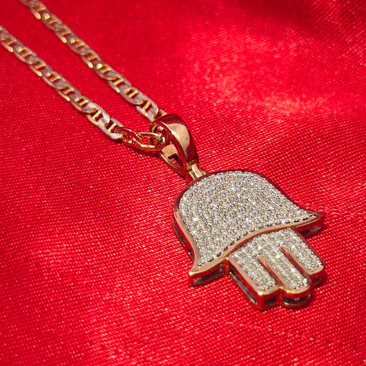 10K Yellow Gold Diamond Hamsa Hand Necklace Set | Unisex | 0.33 CTW