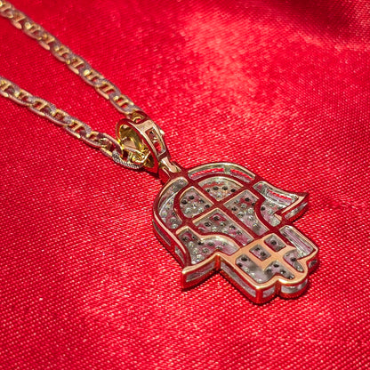 10K Yellow Gold Diamond Hamsa Hand Necklace Set | Unisex | 0.33 CTW