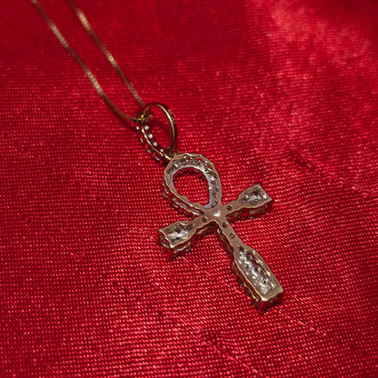 10K Yellow Gold Diamond Ankh Cross Necklace Set for Women | 0.45 CTW