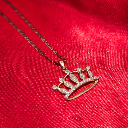 10K Yellow Gold Diamond Crown Necklace Set for Women | 0.32 CTW
