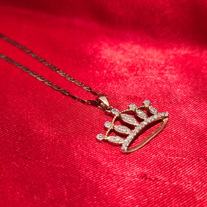 10K Yellow Gold Diamond Crown Necklace Set for Women | 0.32 CTW