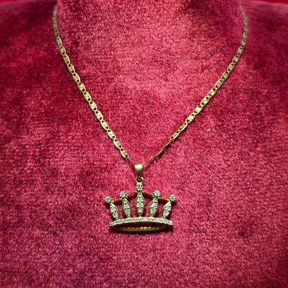 10K Yellow Gold Diamond Crown Necklace Set for Women | 0.32 CTW