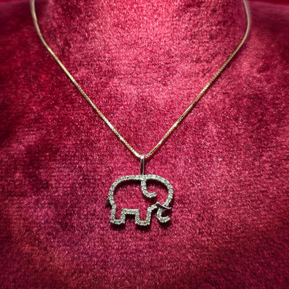 10K Yellow Gold Diamond Elephant Pendant | Baby Gift Necklace 0.16 CTW